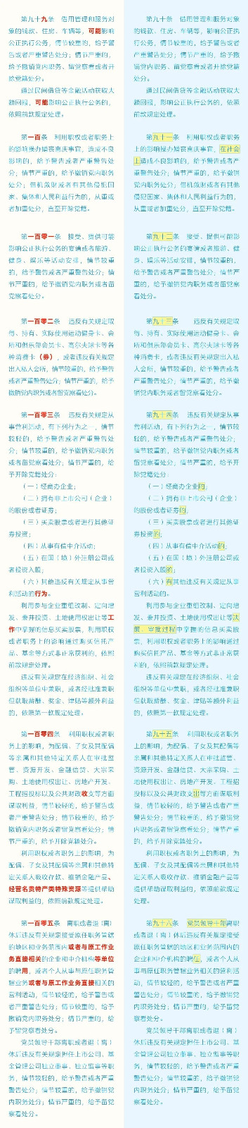 《中国共产党纪律处分条例》修订条文比照表 - 党务事情 - 申博官网