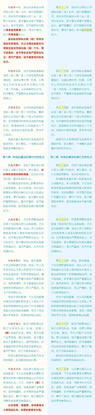 《中国共产党纪律处分条例》修订条文比照表 - 党务事情 - 申博官网